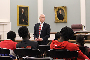 Chief Justice MacDonald answers questions in the NH Supreme Court