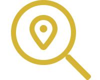 Icon of a magnifying glass with a location icon in the middle 
